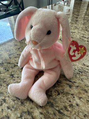 Ty Pink Bunny Plush with Ribbon and Heart Tag